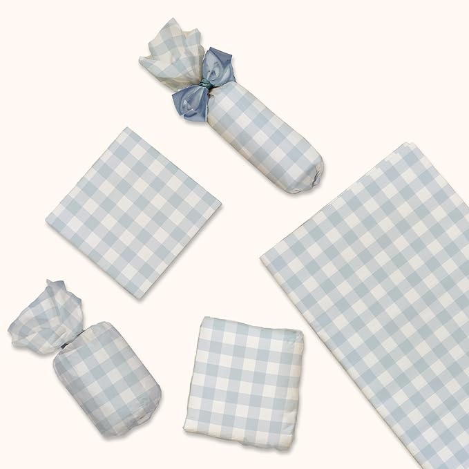 Pro Supply Global Blue Gingham Printed Tissue Paper for Gift Bags or Boxes and Wrapping - Checkered Bulk Decorative Art Tissue Paper for Packaging and Gifting | 24 Sheets 20" x 30"