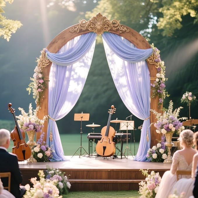 VOK Lavender Wedding Arch Draping Fabric Chiffon Fabric, 29in x 18Ft 2 Panels Sheer Chiffon Outdoor Curtain for Wedding Ceremony Birthday Party Decoration (Lavender,2 Panel)