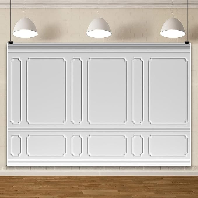 AOFOTO 5x3ft Room Photo Backdrop White Living Room French Classic Frame Wall Photography Background Office Video Conference Meeting Background Adult Children Portrait Photoshoot Backdrop