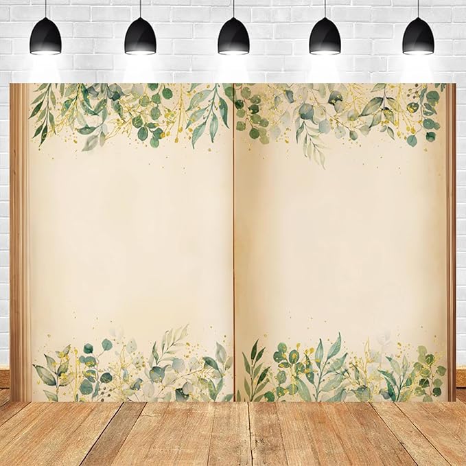 8x4ft Fairy Tale Books Backdrop Once Upon a Time Storybook Photography Background Green Leaves Foliage Old Open Magic Book Romantic Wedding Decorations Birthday Baby Shower Photo Booth Prop