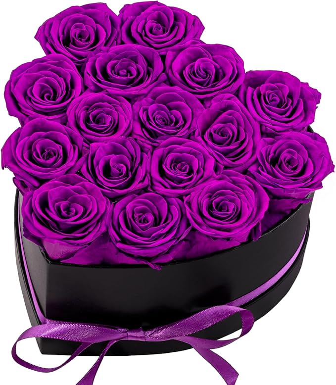 16 Forver Preserved Flowers in a Heart Box, Flowers for Her,Eternal Roses Flowers for Delivery Prime, Flowers Birthday Gifts for Women Mom Grandma Wife - Purple