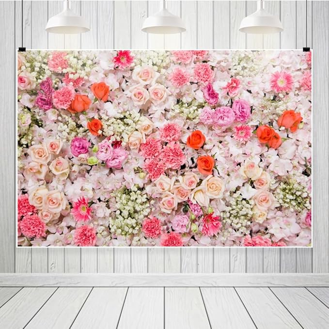 Leowefowa Floral Wall Backdrop for Spring 13x6ft Vinyl Pink Rose Flowers Photography Background Wedding Bridal Baby Shower Birthday Party Decorations Photo Studio Booth Props Banner
