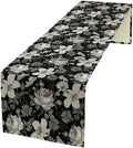 Black Floral Table Runner, Abstract Vintage Black White Floral Plants Leaves Boho Dark Gothic Garden Table Runner for Indoor Outdoor Party Wedding Decor, 13x70inch
