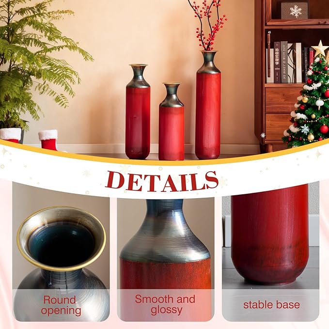 Floor Vases, Tall Home Decor Metal Vase Set of 3 Large Glazed Decorative Vases for Wedding Decor, Elegant Modern Flower Holder for Living Room, Entryway, Hallway, Dining Room