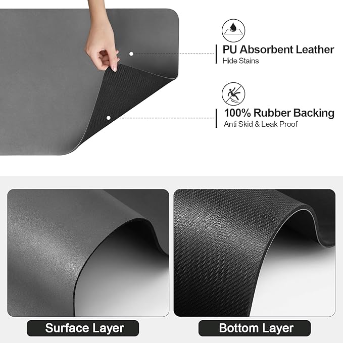 Dish Drying Mat for Kitchen Counter | Coffee Bar Mat for Countertops | Heat Resistant Drainer Mat with Non-slip Rubber Backed | Hide Stain Kitchen Absorbent Draining Mat | Dark Grey 16"x18"