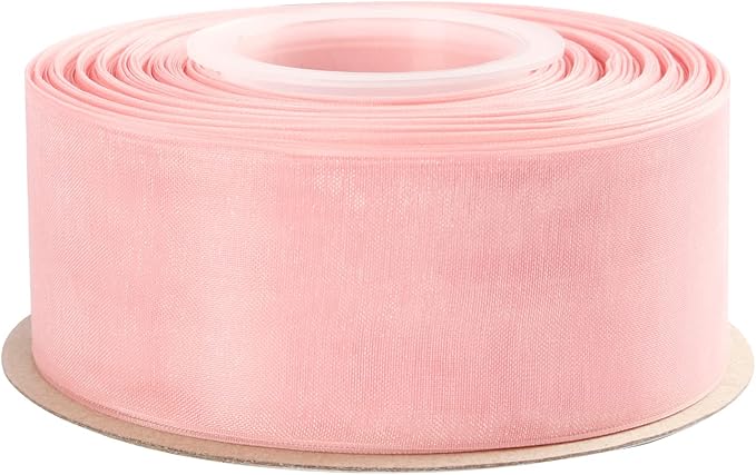1-1/2 Inch Pink Shimmer Sheer Organza Ribbon Sheer Chiffon Ribbon 50 Yards-Roll Multiple Colors Available for Gift Wrapping Wedding Events Christmas Décor