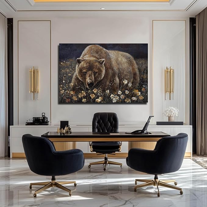 LEVERUP Large Nature Wall Art Bear Canvas Wall Pictures Colorful Home Decor for Living Room Bedroom Hotel 32×48 Inch Modern Hallway Decorations
