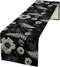 Vintage Floral Table Runner,Gothic Blue White Retro Floral Plant Print Table Runner for Home Kitchen Table Dining Indoor Outdoor Party Decor 13x108 Inch