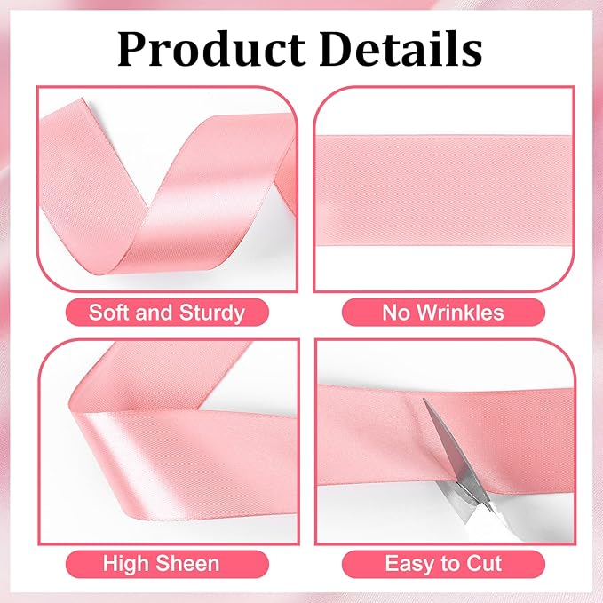 XSEINO 110 Yards Ribbon,1 1/2 Inch Pink Satin Ribbon for Flower Bouquet, Gift Wrapping, Ribbons for Crafts, Hair Bows Making, Wedding Party Decoration, Sewing, Invitation Cards, Christmas, Wreath