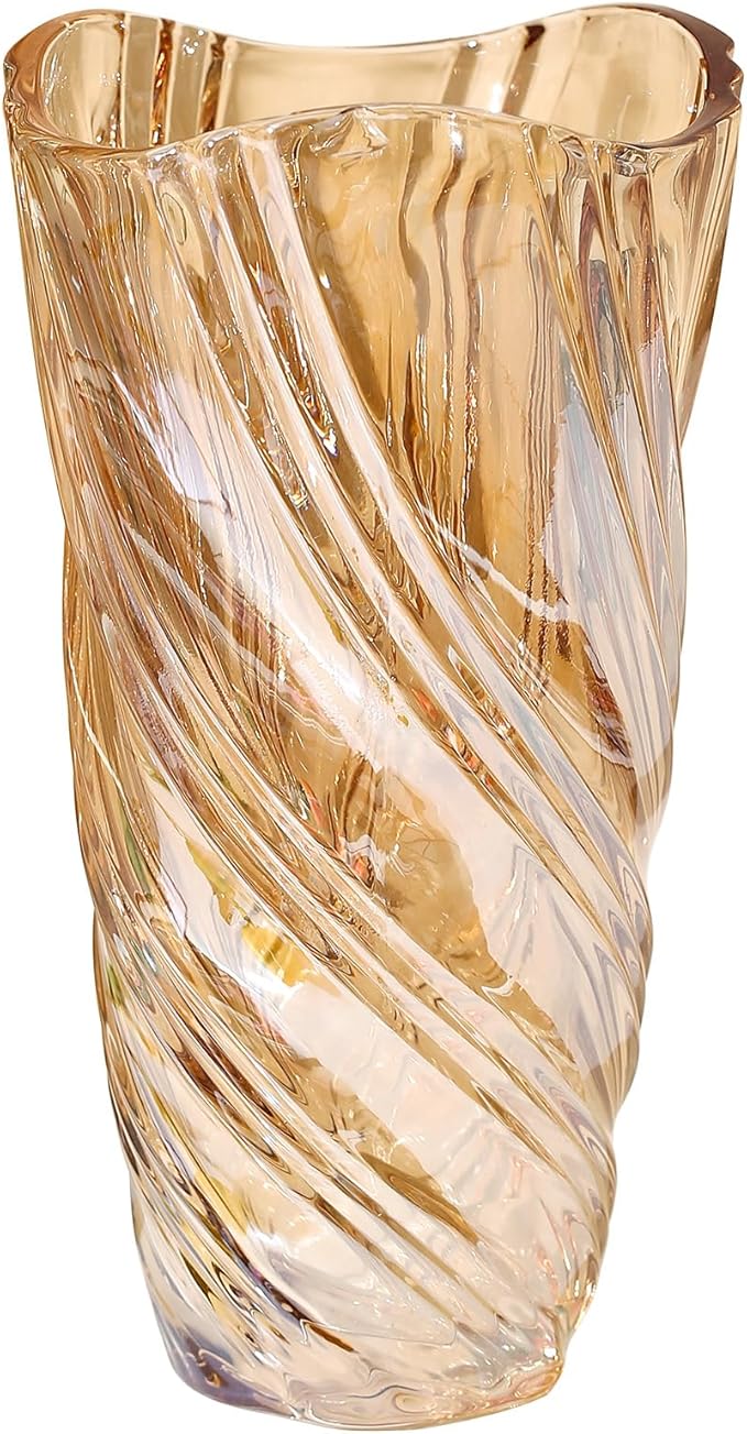 Glass Vase,Elegant Spiral Decorative Centerpiece for Home, Office,Wedding, Stylish Blown Glass Flower Vase