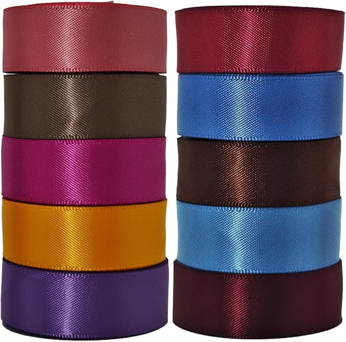 5/8 Ribbon, 10 Classic Colors, 50 Yards Satin Ribbon Set, Double Faced, 5 Yards Each for Gift Wrapping, DIY Crafts, Flower Bouquet, Bow, Hair, Wedding, Halloween,Christmas Party Decorations