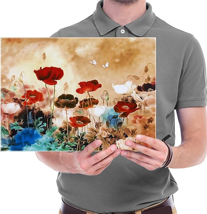 Wieco Art Blooming Poppies Canvas Prints Wall Art Colorful Flowers Pictures Paintings for Living Room Bedroom Bathroom Home Decorations Modern Stretched and Framed Pretty Floral Giclee Artwork