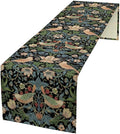 William Morris Floral Table Runner, Strawberry Thief Birds in Green and Blue Table Runner for Home Kitchen Dining Table Decoration,13x60 Inch