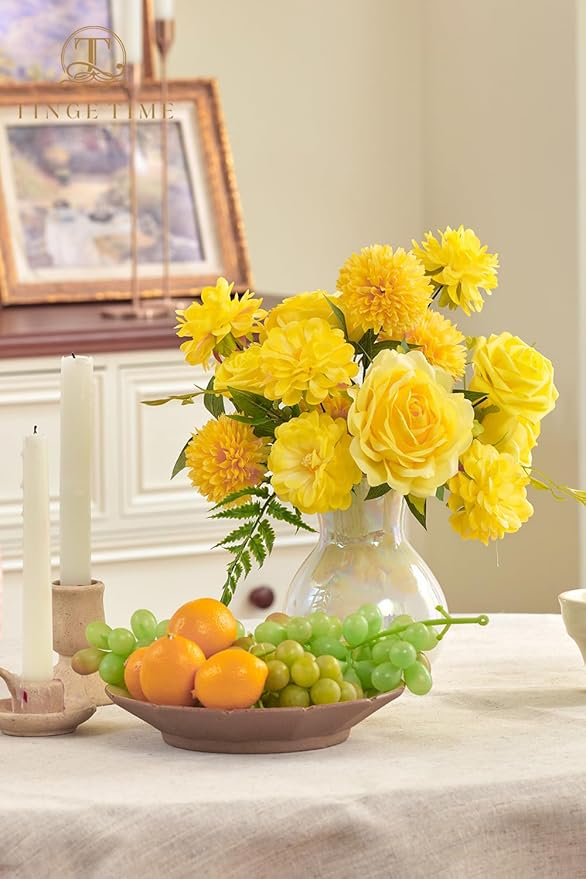 TINGE TIME Yellow Artificial Flowers Combo Box Set, Gradient Color Fake Flower Leaf with Stems for DIY Wedding Bouquets Table Centerpieces Baby Shower Home Party Floral Arrangements Decorations
