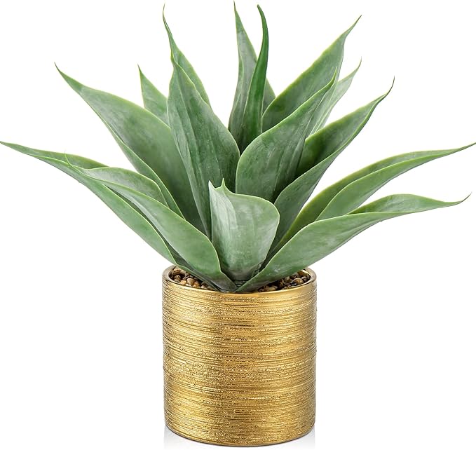 Large Faux Agave Plant Artificial Aloe Vera Plant Fake Succulent Plants in Pot Realistic Agave Plant Artificial Potted Plants for Home Living Room Table Office Desk Bathroom Indoor Decor(Brushed Gold)