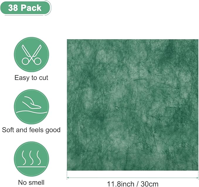 M METERXITY 38-Sheet Korean Cotton Wrapping Flower Paper, 11.8 Inch Waterproof Floral Wrapping Cotton Paper for Bouquets/Gift Packaging [Dark Green]