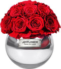 JoyFlower Preserved Flowers for Home Decor, Eternal Flower Real Roses with Glass Vase for Wedding House Bedroom Dining Living Room Office Table Centerpiece Decoration, Housewarming Party Gifts(Red)