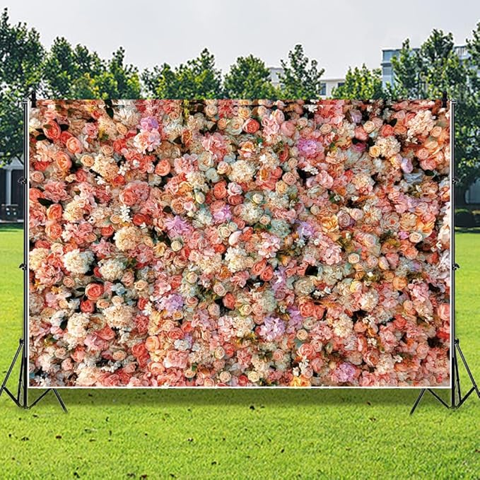 Leowefowa Floral Wall Photography Backdrop 10x6.5ft Colorful Rose Flower Romantic Wedding Background for Lover Spring Pink White Rose Petal Engagement Party Banner Decor Photo Supplies Prop
