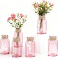 Vintage Glass Flower Vase，6 Pack Pink Farmhouse Glass Centerpiece Vases Mason Jars for Weddings, Parties & Home Decor Bulk (6, Pink)