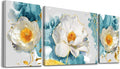 SERIMINO Peony Flower Canva Wall Art for Living Room, Modern White Blossom Artwork Blue Floral Picture Wall Decor for Bedroom Bathroom Kitchen Dining Room Prints Paintings for Home