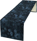 Gothic Flower Table Runner, Dark Navy Blue Flower Rose Vintage Garden Flowers Herbs Print Print Table Cover for Home Holiday Party Indoor Outdoor Decor, 13x36inch