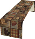 Rustic Bear Table Runner, Vintage Cottage Country Style Pine Tree Elk Wildlife Dinner Runner for Home Kitchen Dining Table Decoration 13"x120"