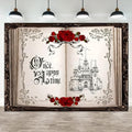 15x10ft Once Upon a Time Backdrop Princess Castle Wedding Party Photography Background Fairytale Book Romantic Story Red Roses Bridal Shower Decorations Birthday Portrait Photo Booth Prop