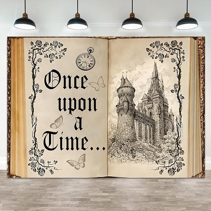 7x5ft Once Upon a Time Backdrop Fairy Tale Books Castle Princess Photography Background Once Upon a Time Birthday Baby Shower Decoration Storybook Wedding Party Banner