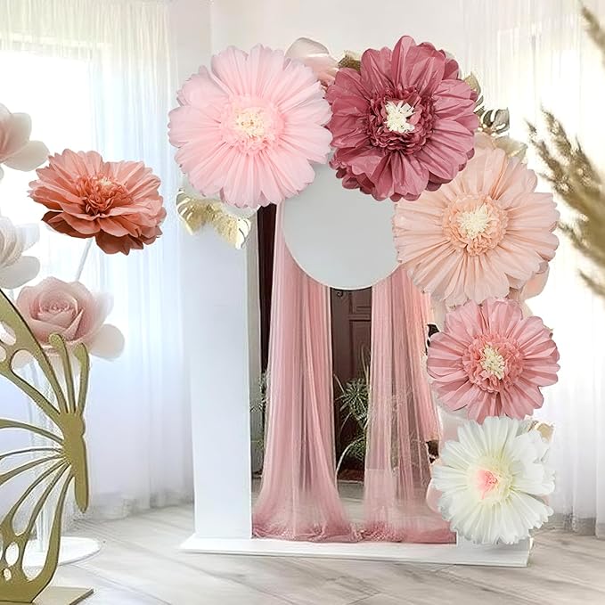 Giegxin 6 Pcs 31.5 " 24 " Pink Giant Paper Flowers Decorations for Wall Extra Large Pink Floral Tissue Paper Flower Floral Decoration for Mexican Fiesta Wall Wedding Bridal Shower Birthday Decor