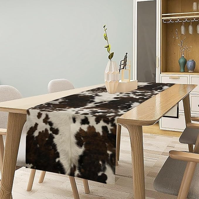Cow Print Table Runner, Brown Cowhide Print Western Style Table Runner Country Farmhouse Cottage Cow Patten Table Decoration for Home Kitchen Dining, 13x36 Inch