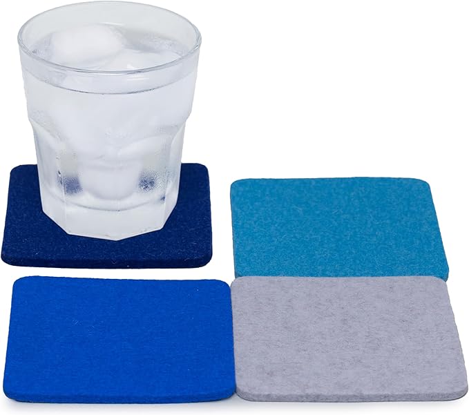 Graf Lantz - Bierfilzl Merino Wool Square Coasters Set of 4 - Sapphire (4"x4"x5mm) - Absorbs 30% of Weight - Natural German Wool - Heat Resistant, Sustainable, Reusable - Home Decor