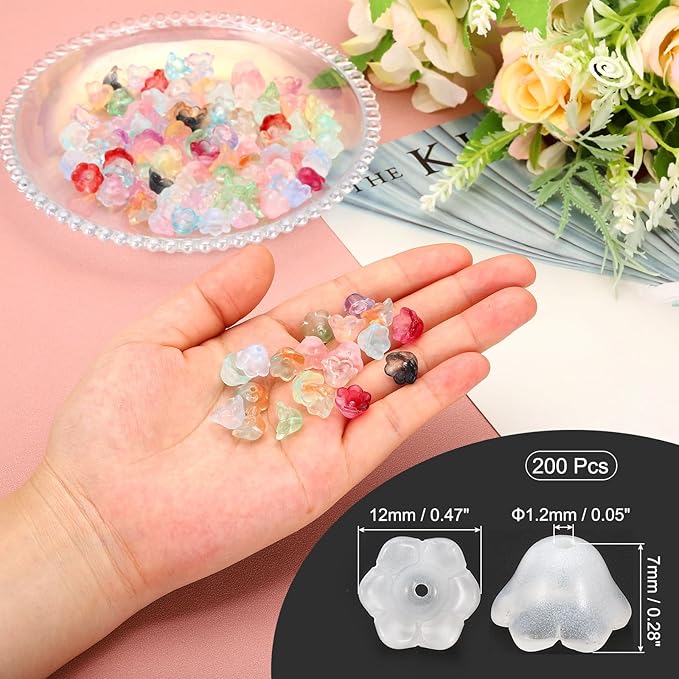 PATIKIL Glass Trumpet Flower Beads, 200 Pcs Gradient Flower Bead Charm for Jewelry Making DIY Craft, Bracelets, Earrings, Necklaces Decorations, White
