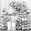 Togvu Metallic Silver Balloons Different Size, 123 Packs Silver Balloons Arch Kit, Pack of 18 12 10 5 Inch Chrome Silver Balloons Garland for Birthday, Graduation, Wedding, Anniversary Decoration