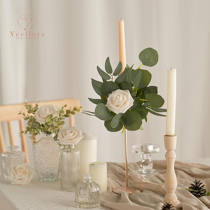Artificial Flowers, 50pcs Artificial Rose for DIY Wedding Bouquets Centerpieces Arrangements, Champagne Foam Rose with Stem for Bridal Shower Party Home Decorations