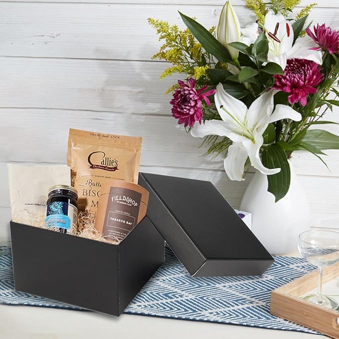 Briful Square Gift Boxes with Lids Set of 4 Black Gift Box Assorted Sizes Nesting Gift Boxes for Presents Birthday Bridesmaid Wedding Valentines Christmas Party Favor Boxes