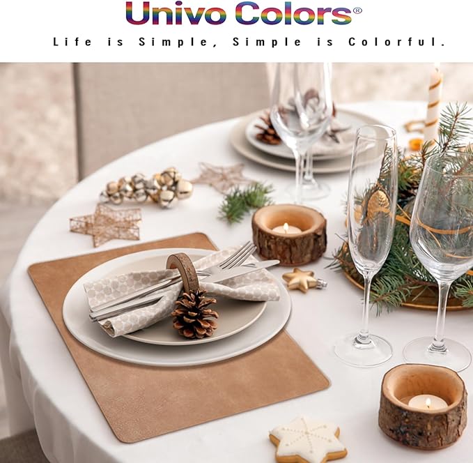 UnivoColors Washed Cowhide Pattern PU Leather Placemats Set of 6 Heat Resistant Kitchen Table Mats, Waterproof Wipeable for Party Decoration(Black)