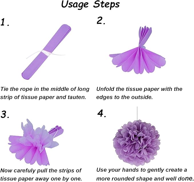 Tissue Paper Pom Poms, Recosis Paper Flower Ball for Birthday Party Wedding Baby Shower Bridal Shower Festival Decorations, 18 Pcs - Purple, Lavender and White