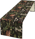 Rustic Woodland Table Runner, Rustic Forest Wild Animals Bunny Rabbit Squirrel Mushroom Plants Table Runner for Holiday Farmhouse Kitchen Dining Table Decor, 13x70inch