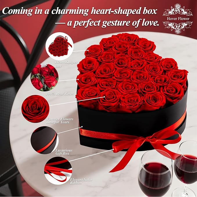 27 Forver Preserved Flowers in a Heart Box, Flowers for Her,Eternal Roses Flowers for Delivery Prime, Flowers Birthday Gifts for Women Mom Grandma Wife - Red