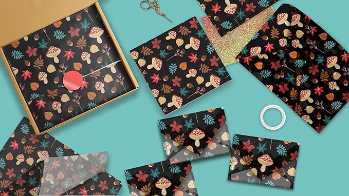 Fall Medley Printed Tissue Paper for Gift Bags or Boxes and Wrapping - Autumn Mushrooms Bulk Decorative Art Tissue Paper for Packaging and Gifting | 24 Sheets 20" x 30"