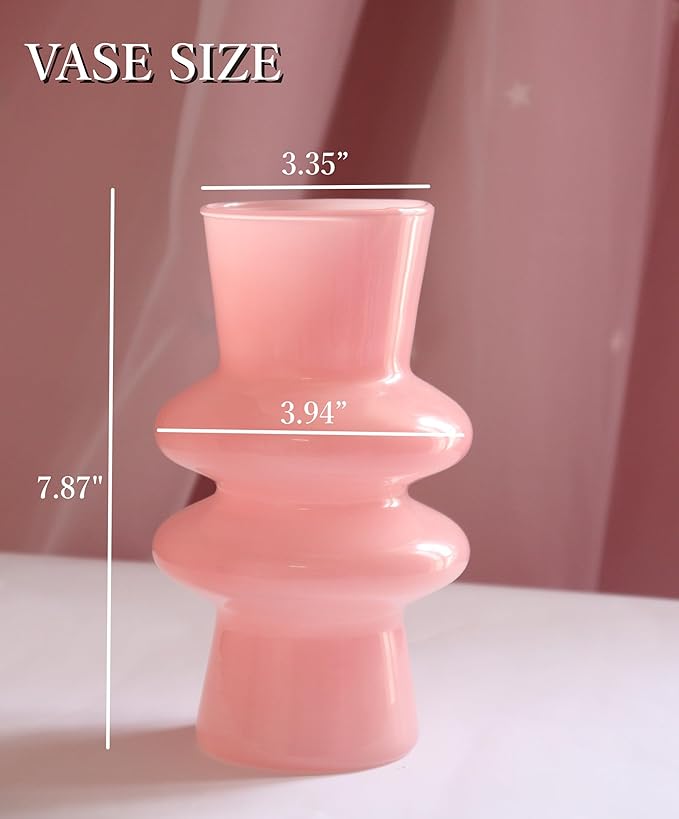 JSPYFITS Modern Glass Vases, 7.87" Tall Four-Layer Book Vase Bubble Flower Vases Decorative for Home Décor, Decorative Pink Glass Table Vase for Wedding Housewarming Gift