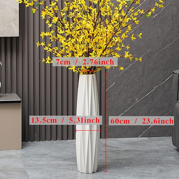 White Floor Ceramic Vase 24 Inches Tall Flower Holder Decorative Large Vases for Table Centerpieces Shelf Home Decor Living Room Branches Sky-Dried Flower Arrangement Simple Decorative
