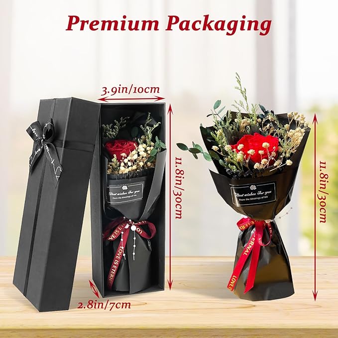 Preserved Roses in a Box, Forever Real Flowers, Single Eternal Red Rose Bouquet in Gift Box - Preserved Roses Gifts for Women, Girlfriend, Valentine's Day, Christmas Day
