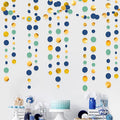 Blue Gold Green Decorations Circle Dots Garland Metallic Gold Navy Blue with Sage Green Hanging Polka Dot Streamer for Birthday Baby Shower Bridal Shower Wedding Bachelorette Engagement Party Supplies