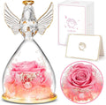 LURLIN Birthday Rose Gifts for Women - Preserved Flowers, Glass Angel Figurines with LED Forever Rose for Mom, Grandma, Wife, Friend, Teacher, Nurse, Anniversary Day Girls Gift