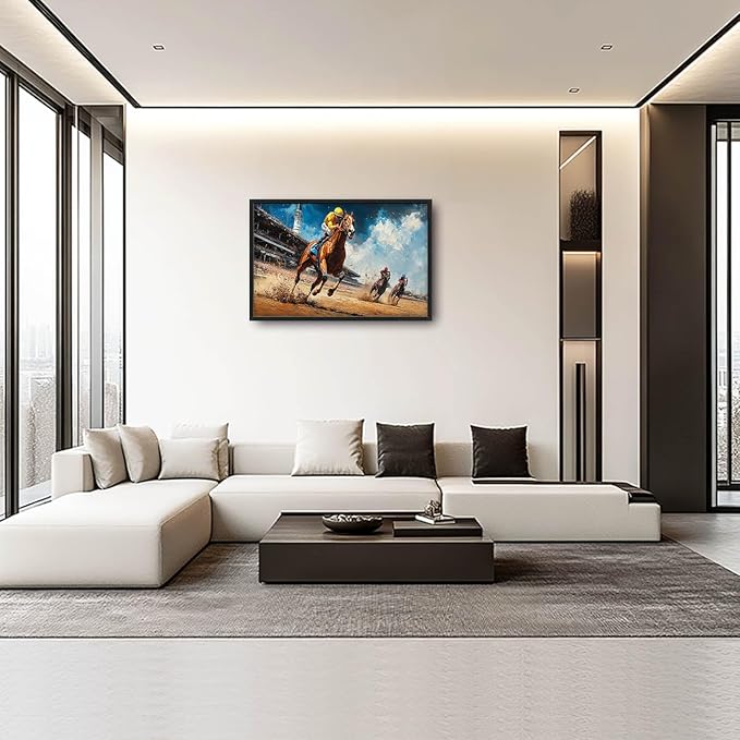 Werstern Cowboy Large Wall Art Horse Race Running Pictures Wall Decor Arena Canvas Animal Print Painting Modern Artwork Home Decoration for Living Room Bathroom Bedroom Office Framed 36"x24"