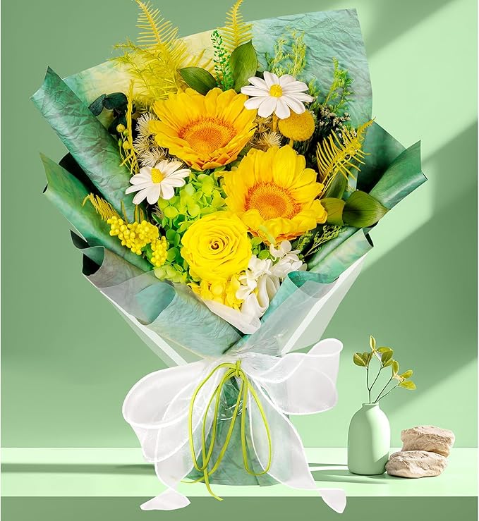 Flowers Gifts for Mom, Flower for Delivery, Preserved Sunflower Bouquets, Birthday Gifts for Women, Mothers Day Flowers for Wife (Yellow)