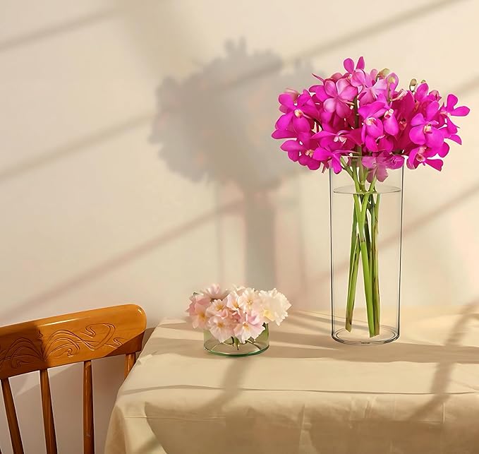 KLIFA- Carlsbad- Set of 4 Pieces, 6, 7, 9 & 10 Inch Tall, Plastic Cylinder Vases for Centerpieces, Acrylic Flower Vase for Wedding Centerpieces, Home Decorations, Clear