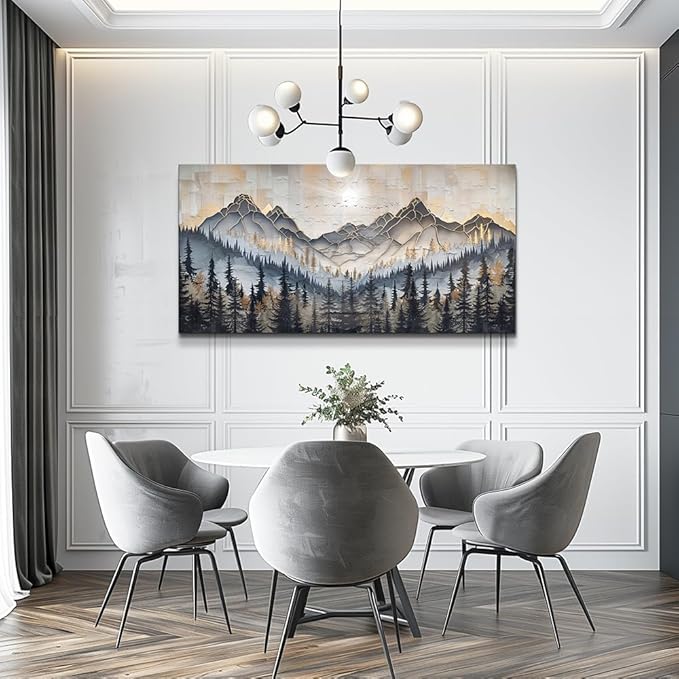 PHAOHUAXM Large Canvas Wall Art For Bedroom Large Wall Decor For Living Room Dining Room Modern Office Abstract Ink-Wash Landscape Mountain Wall Pictures Artworks Home Decor Ready To Hang 24"X48"