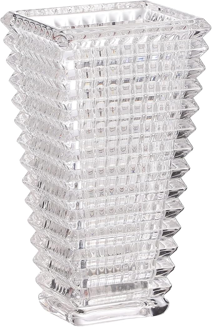 MCMCNCUIU Crystal Vase, Large Crystal Vases for Flowers, Clear Large Flower Vase, Modern Glass Vases for Living Room, Bedroom, Kitchen, Dining Table, Mantle, Wedding, 9 Inches